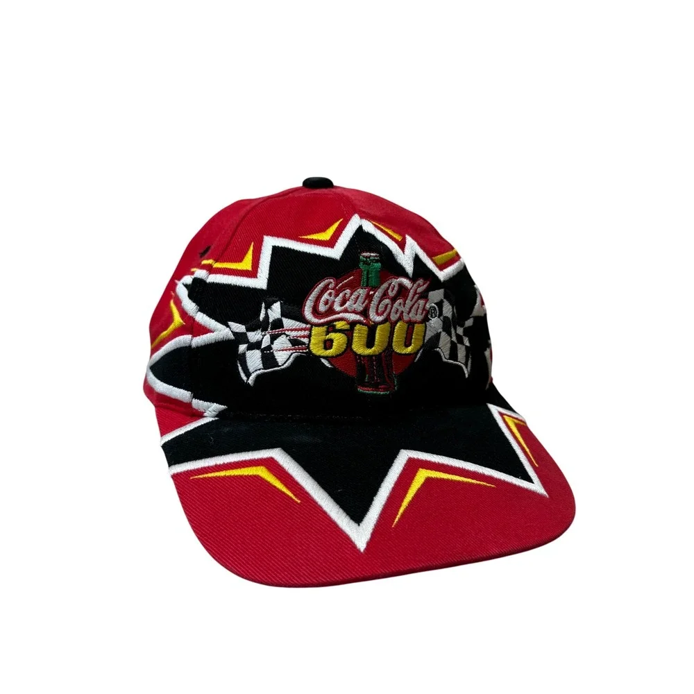 Vintage Coca-Cola 600 NASCAR Snapback Hat Red Black Lowes Motor Speedway Y2K